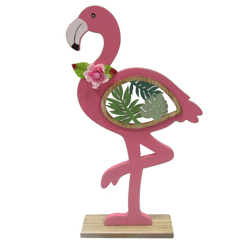 Carved Wood Tropical Pink Flamingo Table Top Figurine Carved Wood Tropical Pink Flamingo Table Top Figurine