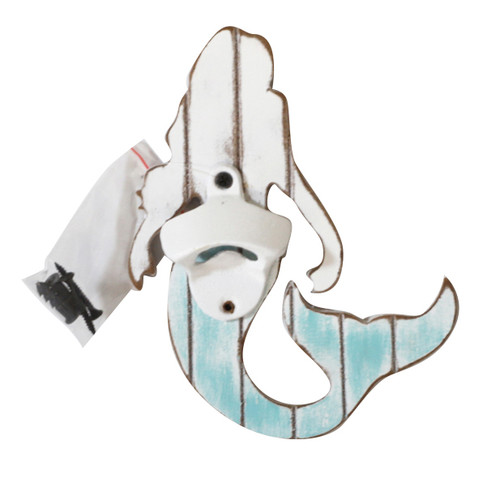 Wood Plank Mermaid Bottle Opener Hanging Plaque