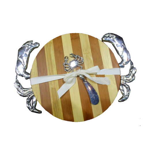 Silver Crab Bamboo Wood Serving Board With Spreader