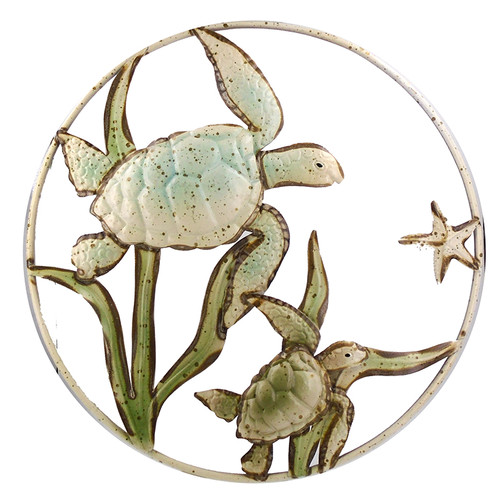 Round Framed Under The Sea Turtles Metal Wall Art Round Framed Under The Sea Turtles Metal Wall Art
