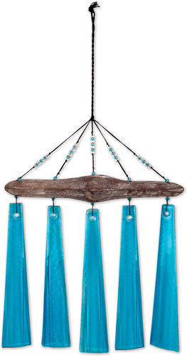 Sunset Vista Turquoise Sea Glass Dangles Tropical Wind Chime