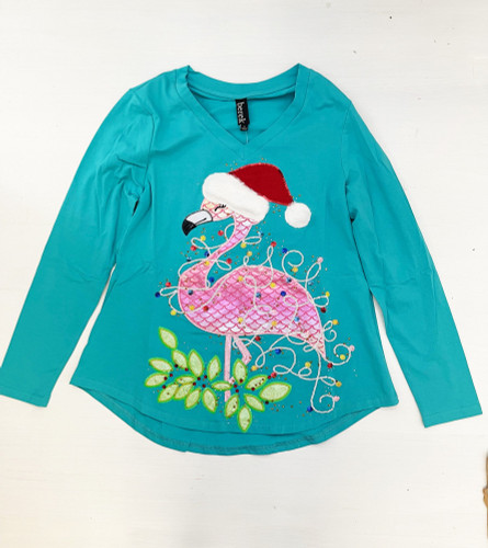 Berek Flamingo In Santa Hat Christmas Tunic Tee Shirt