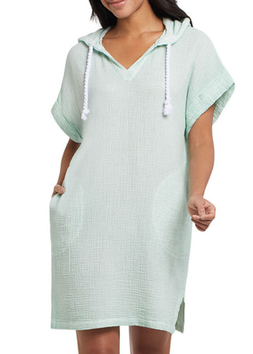 Tribal Timeless Seafoam Beach Dress Coverup With Hood