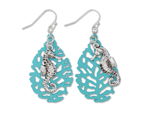 Periwinkle Turquoise Coral Reef Sea Life Charm Dangle Earrings