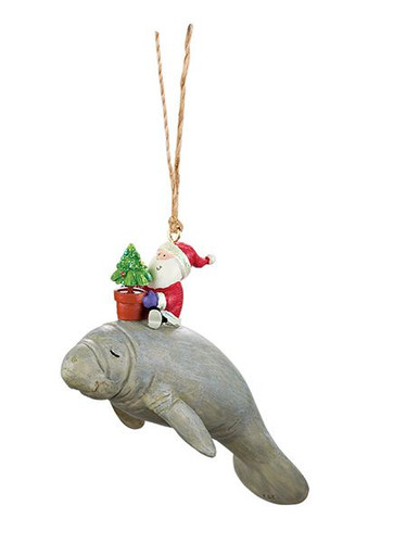 Cape Shore Santa Riding A Manatee Christmas Tree Ornament