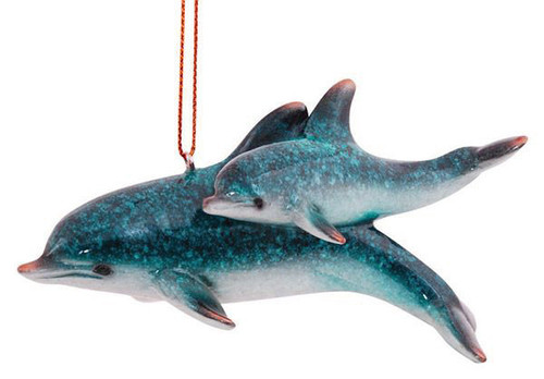 Cape Shore Realistic Blue Dolphin & Baby Christmas Tree Ornament