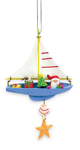 Cape Shore Santa In A Sailboat With A Dangle Starfish Christmas Tree Ornament