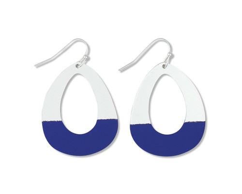 Periwinkle Matt Silver and Navy Teardrop Hoop Earrings