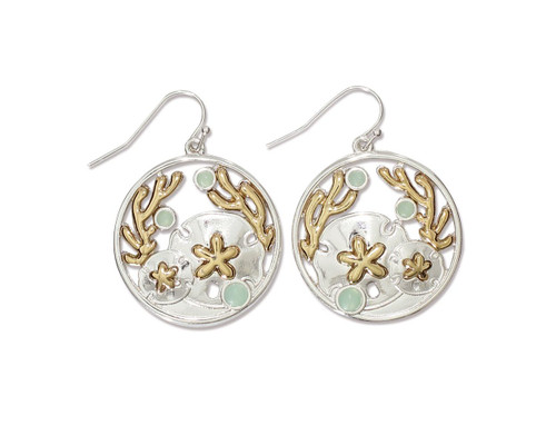 Periwinkle Two Tone Sand Dollar & Sea Coral Earrings