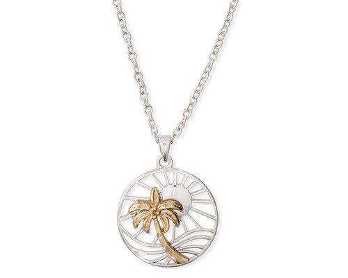 Periwinkle Two Tone Sun Sea Palm Tree Scene Necklace