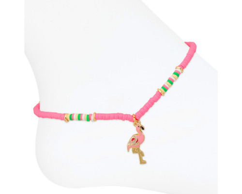 Periwinkle Neon Pink Disc Beads Flamingo Anklet