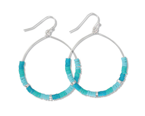 Periwinkle Aqua Disc Beads Hoop Earrings