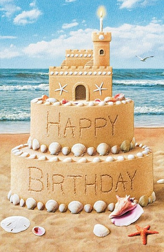 Beach Sand Castle Happy Birthday Card