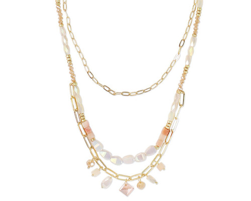 Periwinkle Iridescent Champagne Beads Gold Layered Necklace