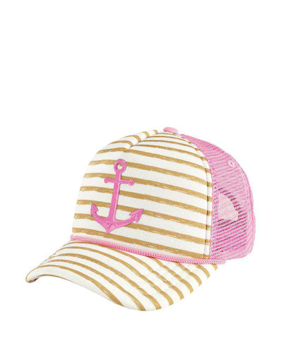 Women's Pink Anchor Striped Cap Hat