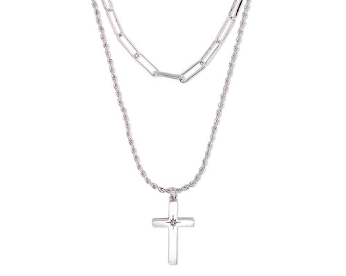 Twisted and Link Chains Silver Cross Necklace