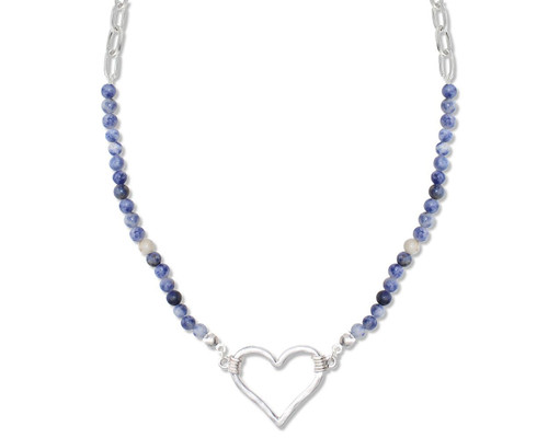 Periwinkle Blue Sodalite Beads Silver Heart Necklace