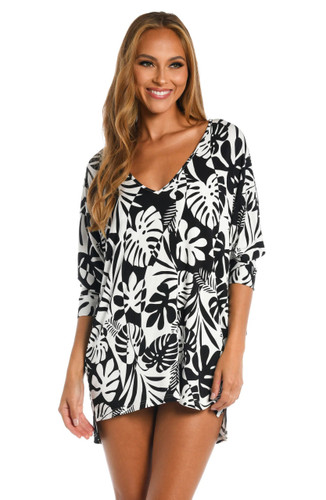 Sunshine 79 Black/White Optic Tropic V-Neck Swimsuit Tunic