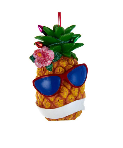 Kurt Adler Tropical Pineapple With Sunglasses and Banner To Personalize Christmas Tree Ornament