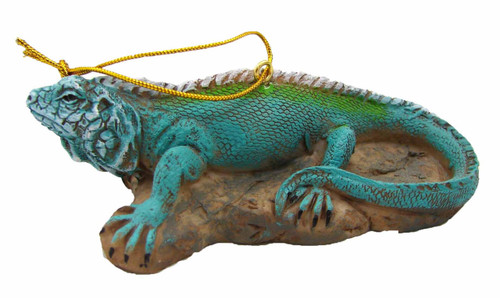 Aqua Iguana On A Branch Christmas Tree Ornament