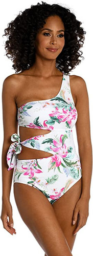 La Blanca Mystic Palm One Shoulder Cutout One Piece Swimsuit