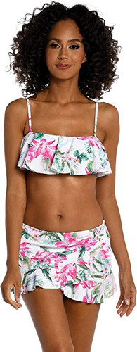 La Blanca Mystic Palms Ruffle Bandeau Swimsuit Top