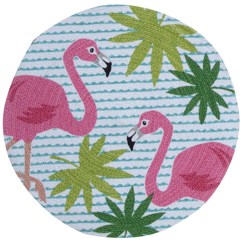 Pink Flamingo With Palm Fronds Braided Round Placemat Pink Flamingo With Palm Fronds Braided Round Placemat