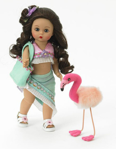 Madame Alexander 8" Miami Beach Florida Girl Doll With Stuffed Pink Flamingo Bird