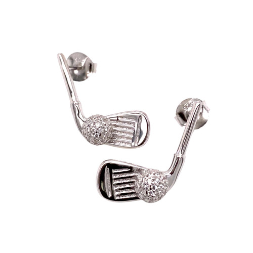 NAU-T Girl Albatross Golf Club and Ball Silver Post Earrings