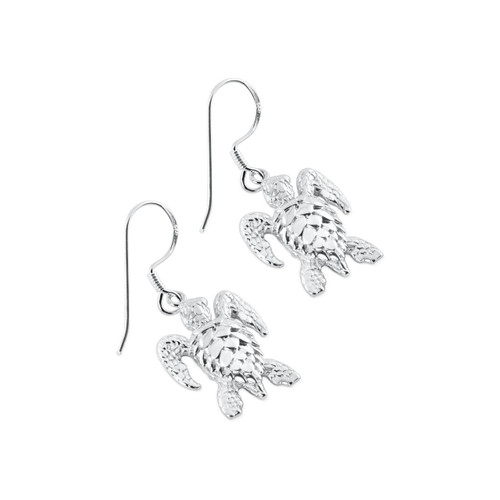 NAU-T Girl Sea Turtle Silver Dangle French Wire Earrings