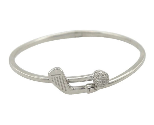 NAU-T Girl Ace Golf Club and Ball Silver Hinged Bangle Bracelet
