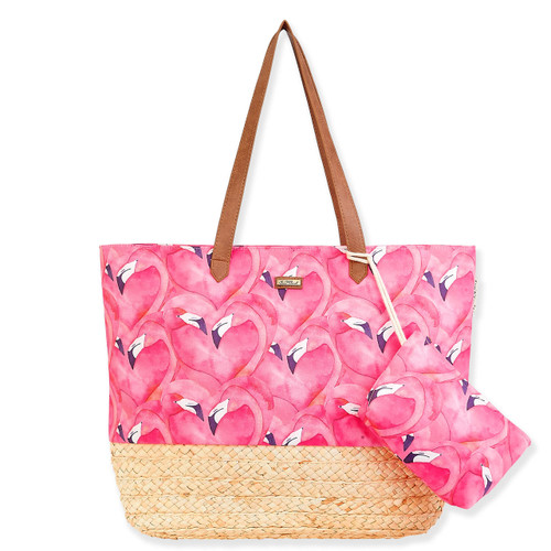 Straw Beach Tote Tropic Flamingo - $136.00