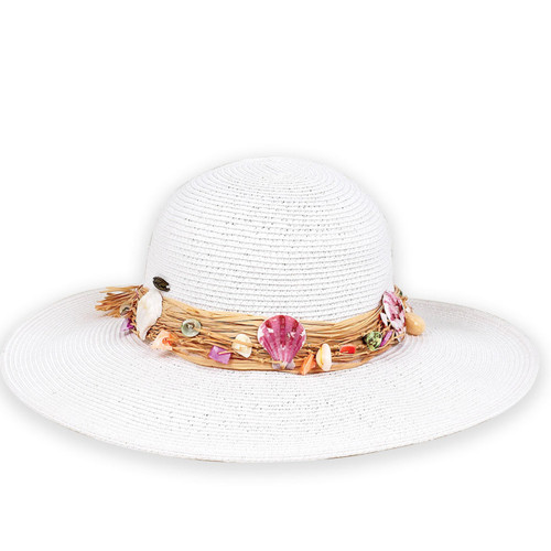 Sun N Sand Real Sea Shells and Raffia Brimmed Sun Hat