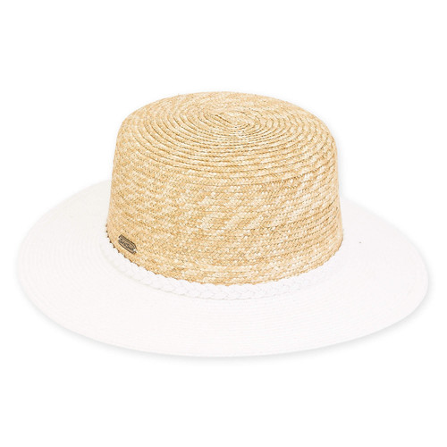 Sun N Sand White Brimmed Natural Straw Boater Hat 