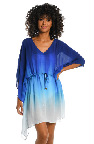 La Blanca Ocean Oasis Sapphire Blue Short Caftan Swim Cover Up