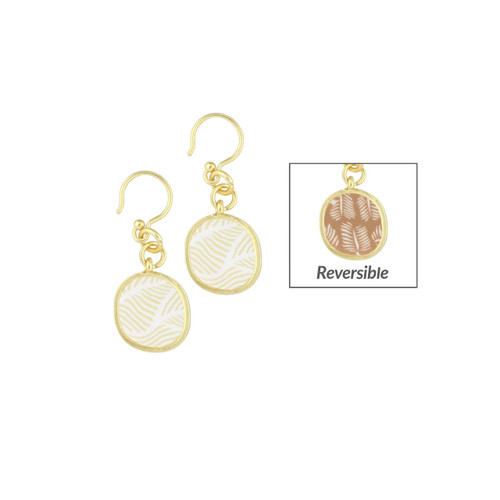 Jilzarah Reversible Ivory Palm Coin Dangle Gold Earrings