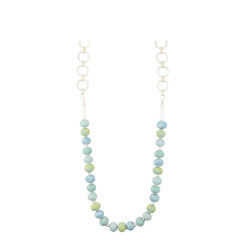 Jilzarah Bermuda Blue Beads Silver Loop Chain Long Necklace 
