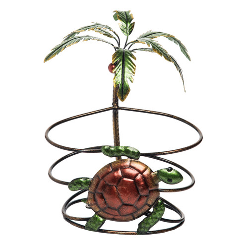 Metal Palm Tree & Turtle Wine Bottle Holder Wall Rack