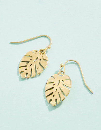 Spartina 449 Gold Monstera Palm Leaf Dangle Earrings  