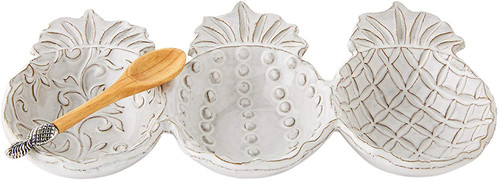 Mud Pie Ivory White Pineapple Triple Dip Bowl Set
