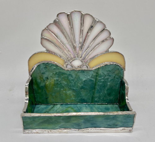 One Wildflower Studio Scallop Sea Shell Stained Glass Business Card Holder One Wildflower Studio Scallop Sea Shell Stained Glass Business Card Holder