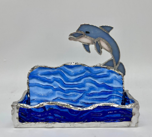 One Wildflower Studio Blue Dolphin Stained Glass Business Card Holder One Wildflower Studio Blue Dolphin Stained Glass Business Card Holder