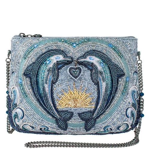 Mary Frances Blue Dolphin Love Beaded Crossbody Clutch Purse Mary Frances Blue Dolphin Love Beaded Crossbody Clutch Purse
