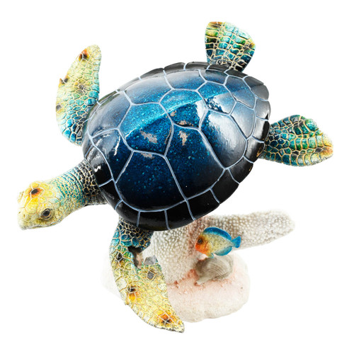 Ocean World Large Realistic Sea Turtle Swimming On White Coral Reef Figurine