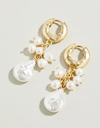 Spartina 449 Pearl Cascade Gold Hoop Earrings  