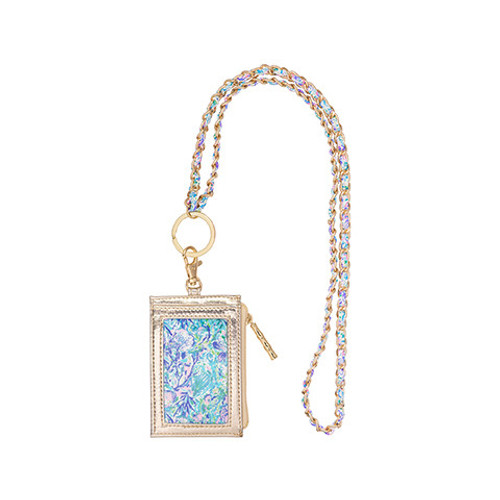 Lilly Pulitzer Soleil It On Me Gold Chain Lanyard ID Badge Holder Zip Card Case Wallet Lilly Pulitzer Soleil It On Me Gold Chain Lanyard ID Badge Holder Zip Card Case Wallet