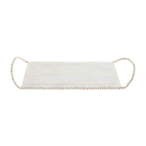 Mud Pie White Wood Beaded Large Board Tray With Handles