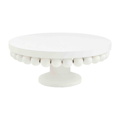 Mud Pie White Big Beads Large Wood Pedestal Tray 
