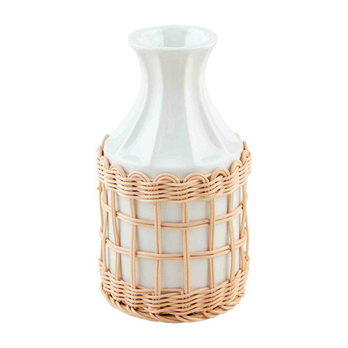Mud Pie Rattan Wrapped Short Ceramic Vase