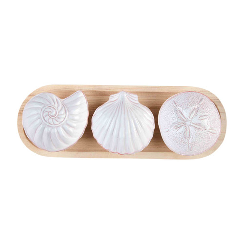 Mud Pie Ceramic Sea Shell Dip Dishes Tray Set  